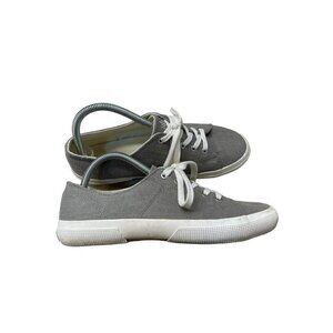 Lauren Ralph Lauren Jolie Sneakers Gray Beige Lace Up Sz 9.5B Flax Linen Shoes